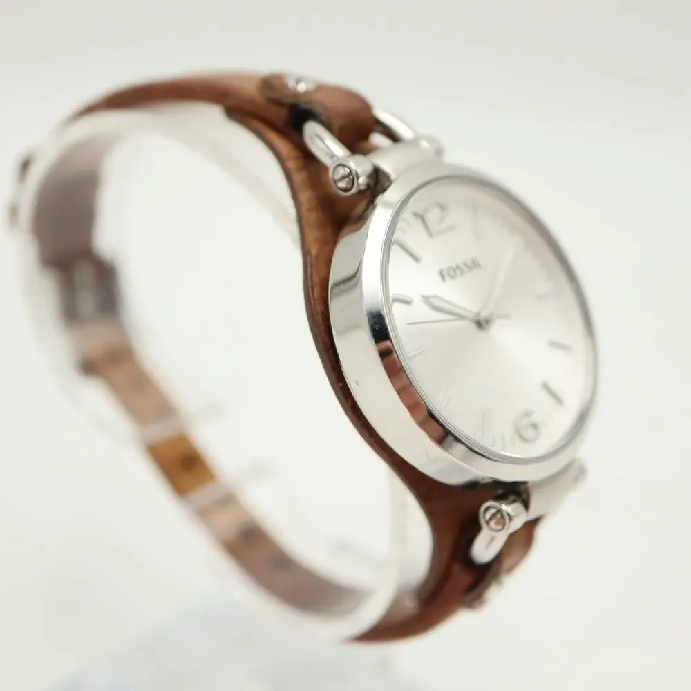 Fossil Georgia Silver Tone Womens Watch 32mm Brown Leather ES3060 w New Battery
